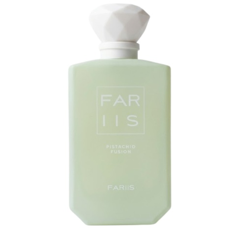 Elegancki flakon Fariis Pistachio Fusion 100ml – pudrowy zapach pistacji.