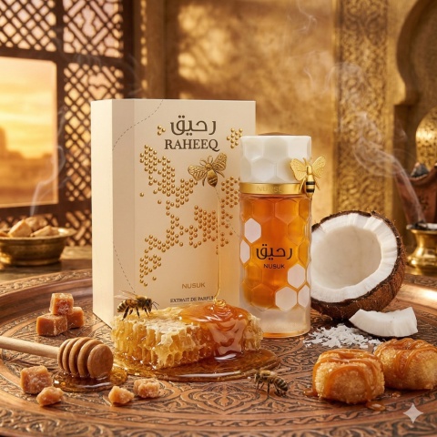 Niszowy zapach arabski Nusuk Raheeq 100ml elegancka kompozycja z drzewem agarowym